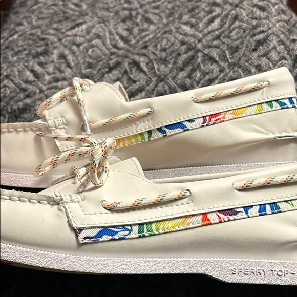 Sperry Men's Authentic Original Pride 2-Eye White/Rainbow Boat Shoes, Size 10 - Picture 10 of 12